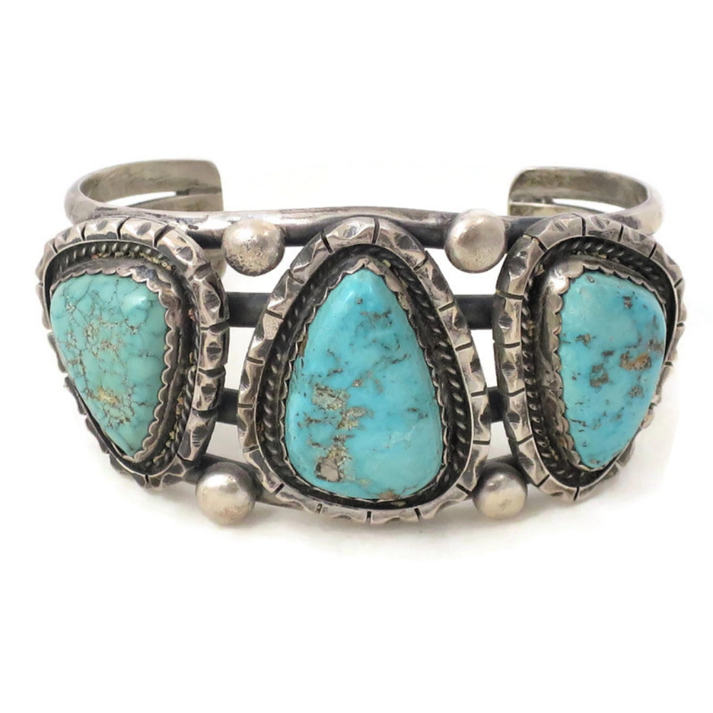 Herman Smith Navajo Sterling and Turquoise Cuff - Picture 8 of 8
